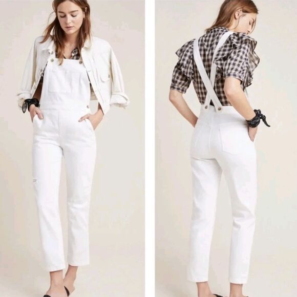 Anthropologie Pilcro and the Letterpress White Distressed Overalls US 25 - Picture 1 of 9